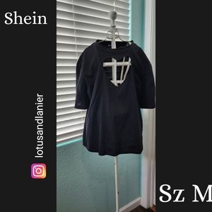 Shein Black Heart Cut Out Short Sleeve Shirt Sz Medium